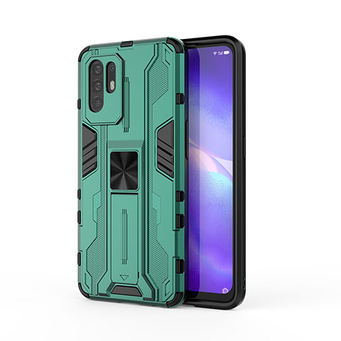 Funda Bumper Silicona y Plastico Mate Carcasa con Magnetico Soporte para Oppo F19 Pro+ Plus 5G Verde