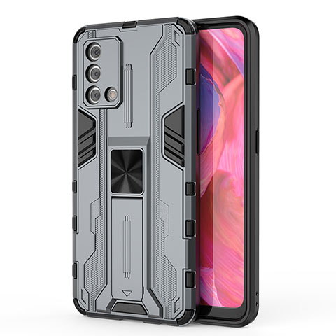 Funda Bumper Silicona y Plastico Mate Carcasa con Magnetico Soporte para Oppo F19s Gris