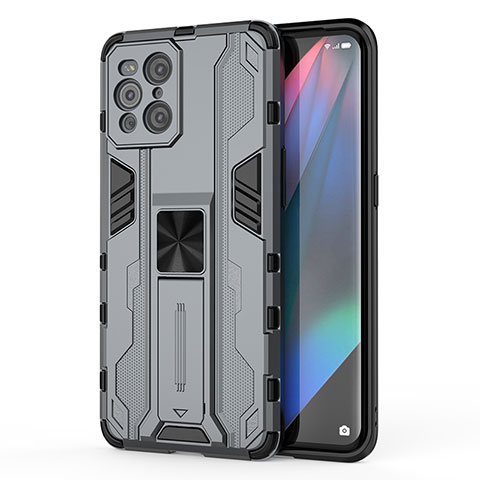 Funda Bumper Silicona y Plastico Mate Carcasa con Magnetico Soporte para Oppo Find X3 5G Gris