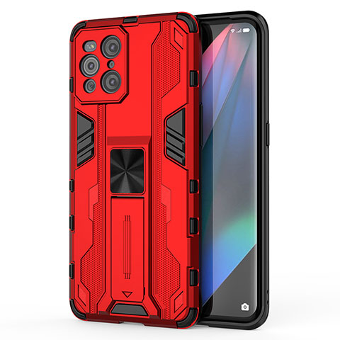 Funda Bumper Silicona y Plastico Mate Carcasa con Magnetico Soporte para Oppo Find X3 5G Rojo