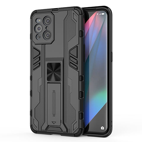 Funda Bumper Silicona y Plastico Mate Carcasa con Magnetico Soporte para Oppo Find X3 Pro 5G Negro