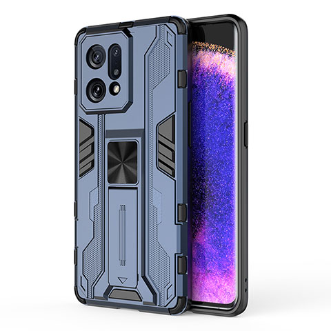 Funda Bumper Silicona y Plastico Mate Carcasa con Magnetico Soporte para Oppo Find X5 5G Azul