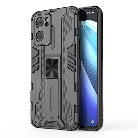 Funda Bumper Silicona y Plastico Mate Carcasa con Magnetico Soporte para Oppo Find X5 Lite 5G Negro