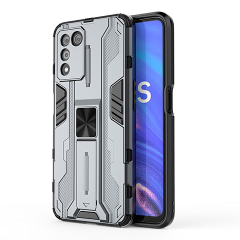 Funda Bumper Silicona y Plastico Mate Carcasa con Magnetico Soporte para Oppo K9S 5G Gris