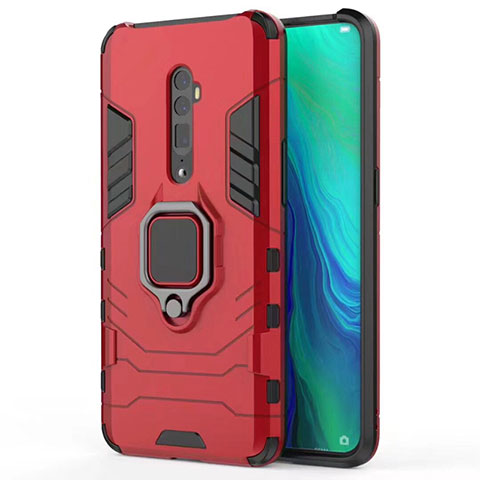 Funda Bumper Silicona y Plastico Mate Carcasa con Magnetico Soporte para Oppo Reno 10X Zoom Rojo