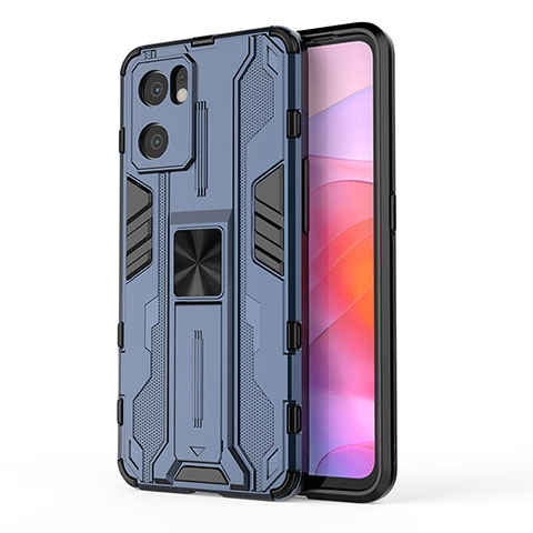 Funda Bumper Silicona y Plastico Mate Carcasa con Magnetico Soporte para Oppo Reno7 SE 5G Azul