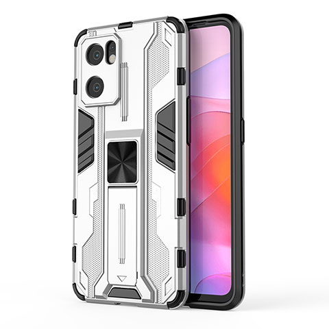 Funda Bumper Silicona y Plastico Mate Carcasa con Magnetico Soporte para Oppo Reno7 SE 5G Blanco