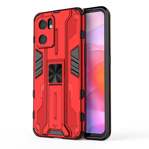 Funda Bumper Silicona y Plastico Mate Carcasa con Magnetico Soporte para Oppo Reno7 SE 5G Rojo