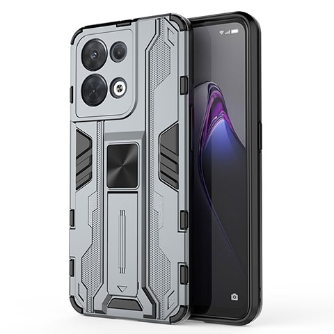 Funda Bumper Silicona y Plastico Mate Carcasa con Magnetico Soporte para Oppo Reno8 5G Gris