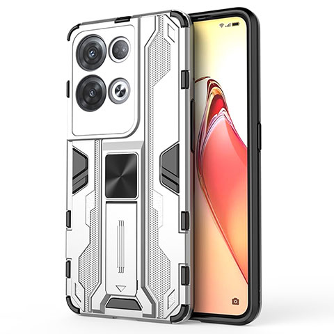 Funda Bumper Silicona y Plastico Mate Carcasa con Magnetico Soporte para Oppo Reno8 Pro 5G Blanco