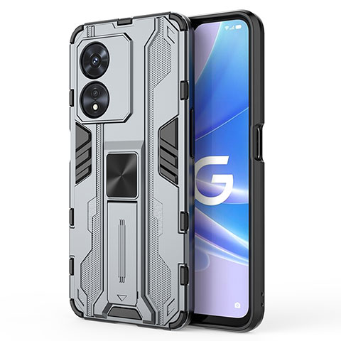 Funda Bumper Silicona y Plastico Mate Carcasa con Magnetico Soporte para Oppo Reno8 T 5G Gris