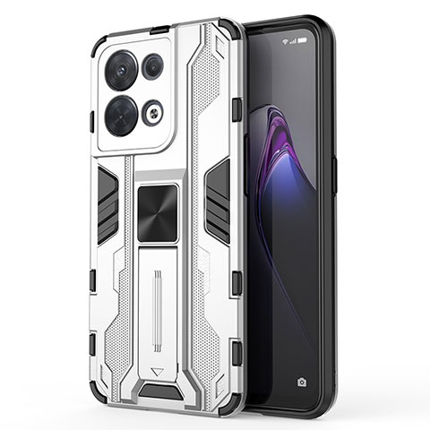 Funda Bumper Silicona y Plastico Mate Carcasa con Magnetico Soporte para Oppo Reno9 Pro 5G Blanco