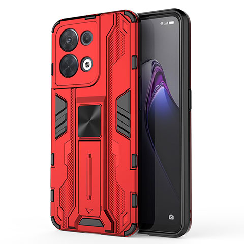 Funda Bumper Silicona y Plastico Mate Carcasa con Magnetico Soporte para Oppo Reno9 Pro 5G Rojo