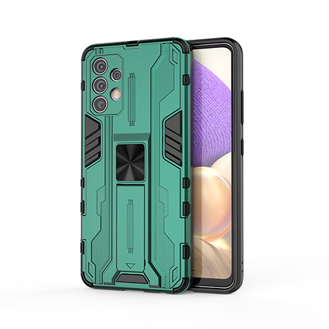 Funda Bumper Silicona y Plastico Mate Carcasa con Magnetico Soporte para Samsung Galaxy A32 4G Verde