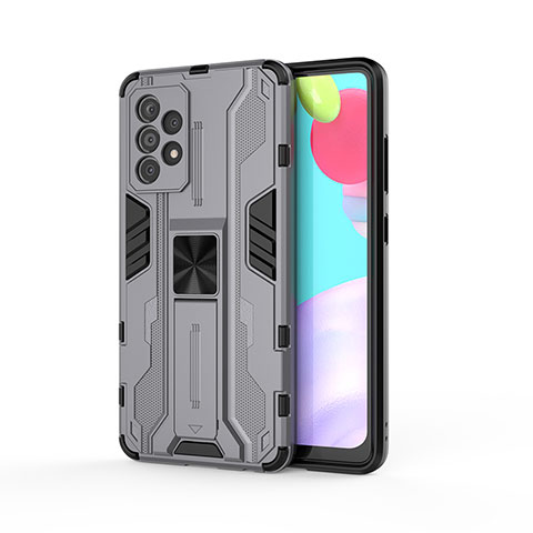 Funda Bumper Silicona y Plastico Mate Carcasa con Magnetico Soporte para Samsung Galaxy A52 4G Gris