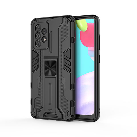 Funda Bumper Silicona y Plastico Mate Carcasa con Magnetico Soporte para Samsung Galaxy A52 4G Negro