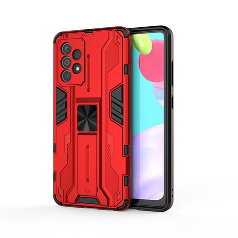 Funda Bumper Silicona y Plastico Mate Carcasa con Magnetico Soporte para Samsung Galaxy A52 4G Rojo