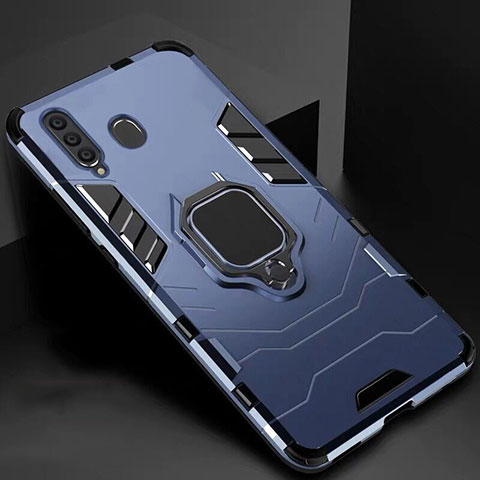 Funda Bumper Silicona y Plastico Mate Carcasa con Magnetico Soporte para Samsung Galaxy A60 Azul