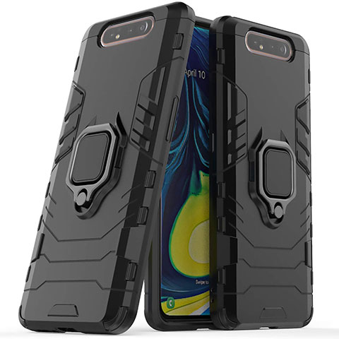 Funda Bumper Silicona y Plastico Mate Carcasa con Magnetico Soporte para Samsung Galaxy A90 4G Negro