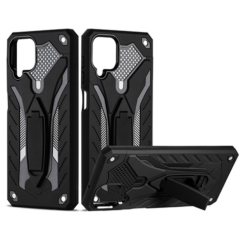 Funda Bumper Silicona y Plastico Mate Carcasa con Magnetico Soporte para Samsung Galaxy F12 Negro