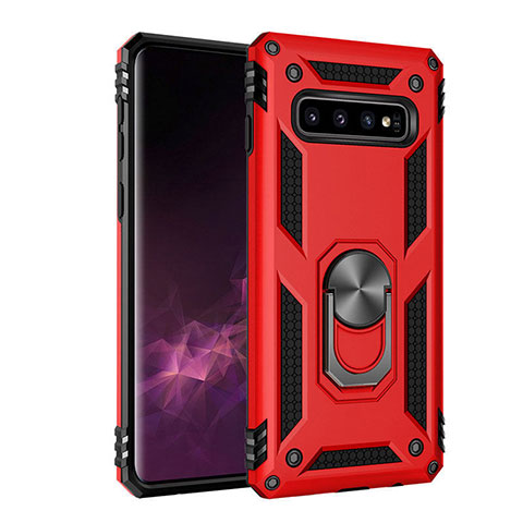 Funda Bumper Silicona y Plastico Mate Carcasa con Magnetico Soporte para Samsung Galaxy S10 5G Rojo