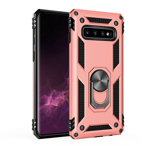 Funda Bumper Silicona y Plastico Mate Carcasa con Magnetico Soporte para Samsung Galaxy S10 Oro Rosa