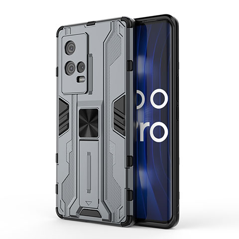 Funda Bumper Silicona y Plastico Mate Carcasa con Magnetico Soporte para Vivo iQOO 8 Pro 5G Gris