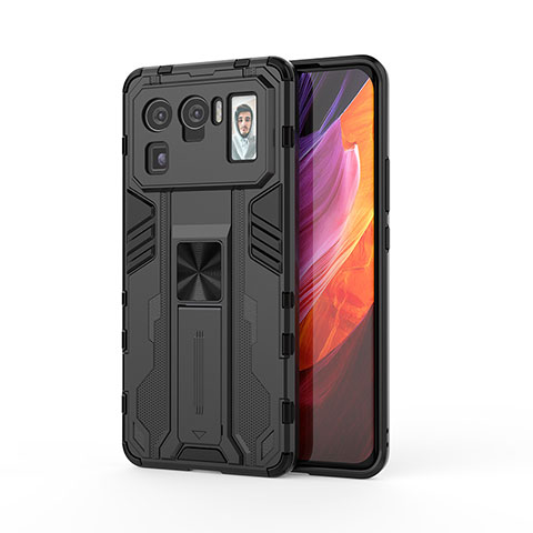 Funda Bumper Silicona y Plastico Mate Carcasa con Magnetico Soporte para Xiaomi Mi 11 Ultra 5G Negro