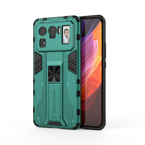 Funda Bumper Silicona y Plastico Mate Carcasa con Magnetico Soporte para Xiaomi Mi 11 Ultra 5G Verde