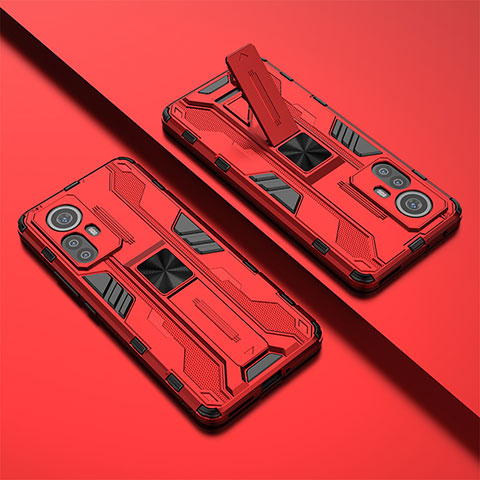 Funda Bumper Silicona y Plastico Mate Carcasa con Magnetico Soporte para Xiaomi Mi 12S 5G Rojo