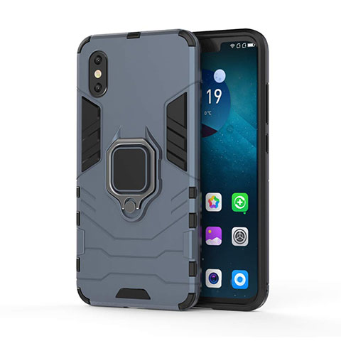 Funda Bumper Silicona y Plastico Mate Carcasa con Magnetico Soporte para Xiaomi Mi 8 Pro Global Version Azul