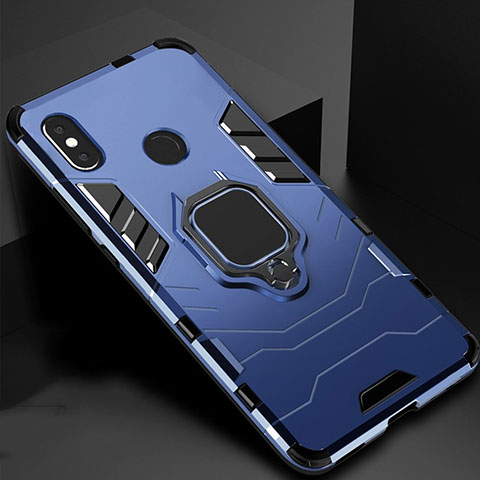 Funda Bumper Silicona y Plastico Mate Carcasa con Magnetico Soporte para Xiaomi Mi Max 3 Azul