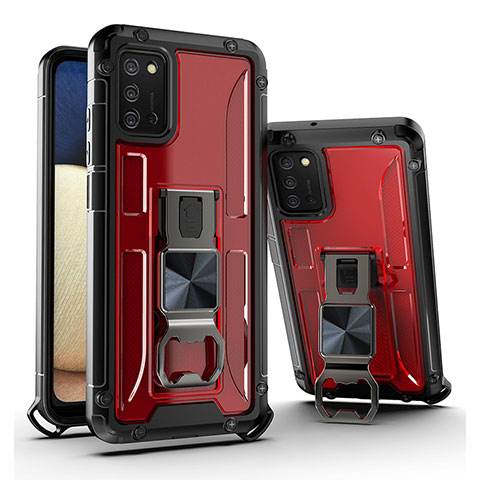 Funda Bumper Silicona y Plastico Mate Carcasa con Magnetico Soporte Q01W para Samsung Galaxy A02s Rojo