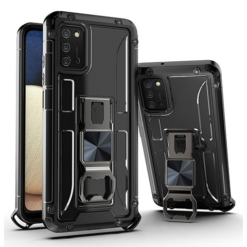 Funda Bumper Silicona y Plastico Mate Carcasa con Magnetico Soporte Q01W para Samsung Galaxy A03s Negro