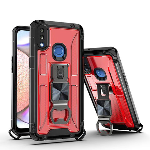 Funda Bumper Silicona y Plastico Mate Carcasa con Magnetico Soporte Q01W para Samsung Galaxy A10s Rojo