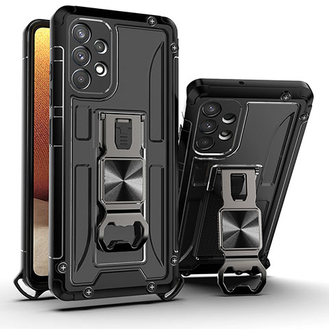 Funda Bumper Silicona y Plastico Mate Carcasa con Magnetico Soporte Q01W para Samsung Galaxy A32 5G Negro