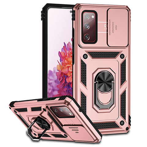 Funda Bumper Silicona y Plastico Mate Carcasa con Magnetico Soporte Q01W para Samsung Galaxy S20 Lite 5G Oro Rosa