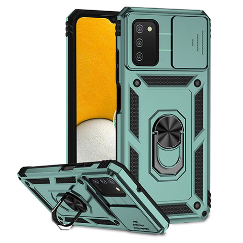 Funda Bumper Silicona y Plastico Mate Carcasa con Magnetico Soporte Q02W para Samsung Galaxy A03s Verde