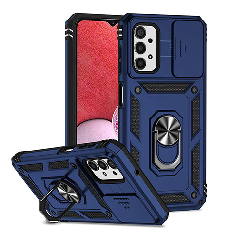 Funda Bumper Silicona y Plastico Mate Carcasa con Magnetico Soporte Q02W para Samsung Galaxy A13 4G Azul