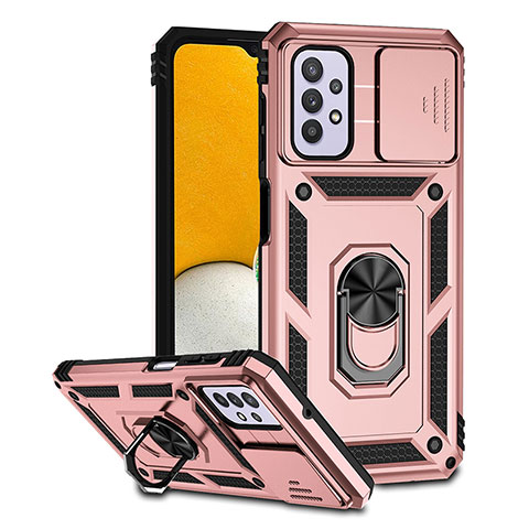 Funda Bumper Silicona y Plastico Mate Carcasa con Magnetico Soporte Q02W para Samsung Galaxy A32 4G Oro Rosa