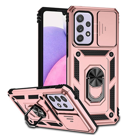 Funda Bumper Silicona y Plastico Mate Carcasa con Magnetico Soporte Q02W para Samsung Galaxy A33 5G Oro Rosa