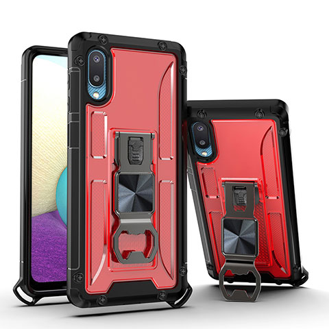 Funda Bumper Silicona y Plastico Mate Carcasa con Magnetico Soporte QW1 para Samsung Galaxy A02 Rojo