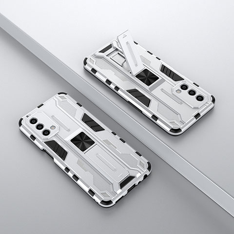 Funda Bumper Silicona y Plastico Mate Carcasa con Magnetico Soporte T01 para Oppo A54 5G Blanco