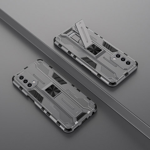 Funda Bumper Silicona y Plastico Mate Carcasa con Magnetico Soporte T01 para Oppo A54 5G Gris