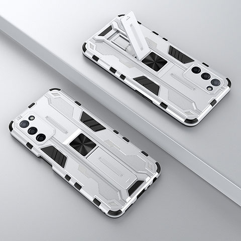 Funda Bumper Silicona y Plastico Mate Carcasa con Magnetico Soporte T01 para Oppo A55 5G Blanco