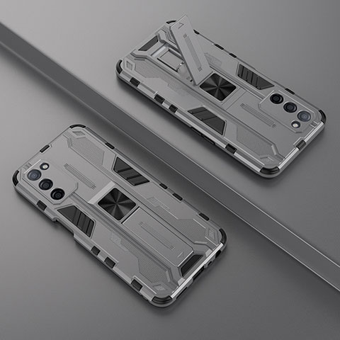 Funda Bumper Silicona y Plastico Mate Carcasa con Magnetico Soporte T01 para Oppo A55 5G Gris