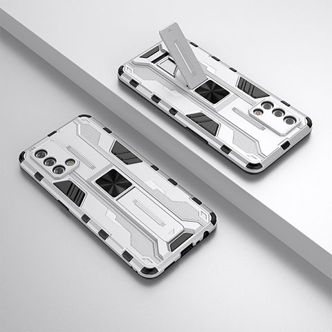 Funda Bumper Silicona y Plastico Mate Carcasa con Magnetico Soporte T01 para Oppo A74 4G Blanco