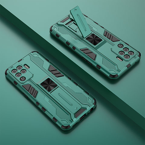 Funda Bumper Silicona y Plastico Mate Carcasa con Magnetico Soporte T01 para Oppo F19 Pro Verde