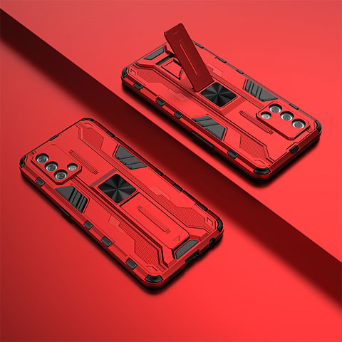 Funda Bumper Silicona y Plastico Mate Carcasa con Magnetico Soporte T01 para Oppo F19 Rojo