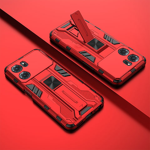 Funda Bumper Silicona y Plastico Mate Carcasa con Magnetico Soporte T01 para Oppo K10 5G Rojo